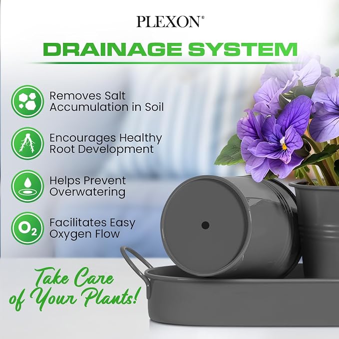 Plexon Herb Planter Indoor Garden Set of 3 with Tray, Metal Herb Pots for Indoor Plants, Round Kitchen Garden Kit Ideal for Windowsill Planter or Countertop, Gray Powder Coated