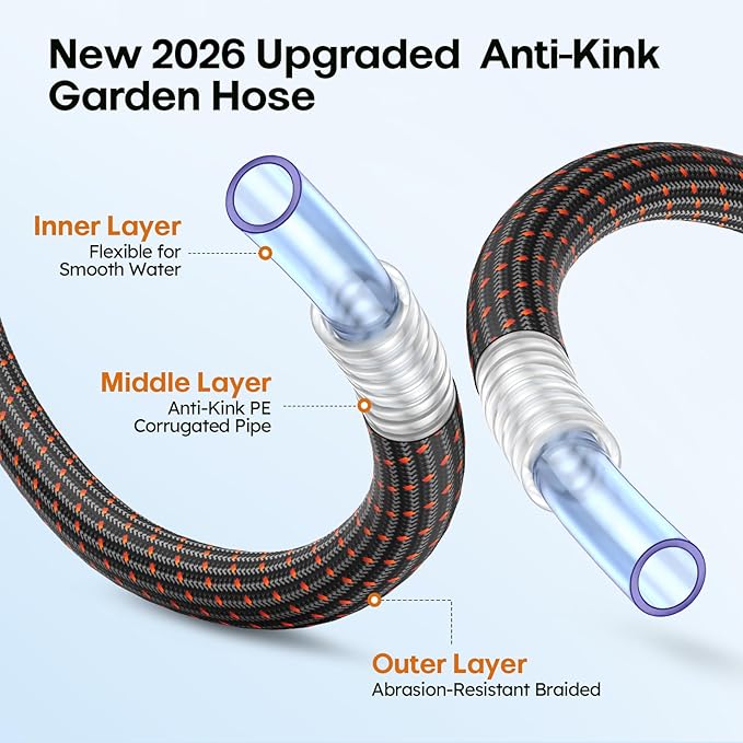 Garden Hose, 3/4" Flexible Water Hose Ultra Lightweight, Non-Expandable with 10 Function Nozzle, Kink-Free, Leak-Proof, 360° Swivel, Abrasion Resistant & Easy to Store for Yard Lawn, Outdoor (75ft)