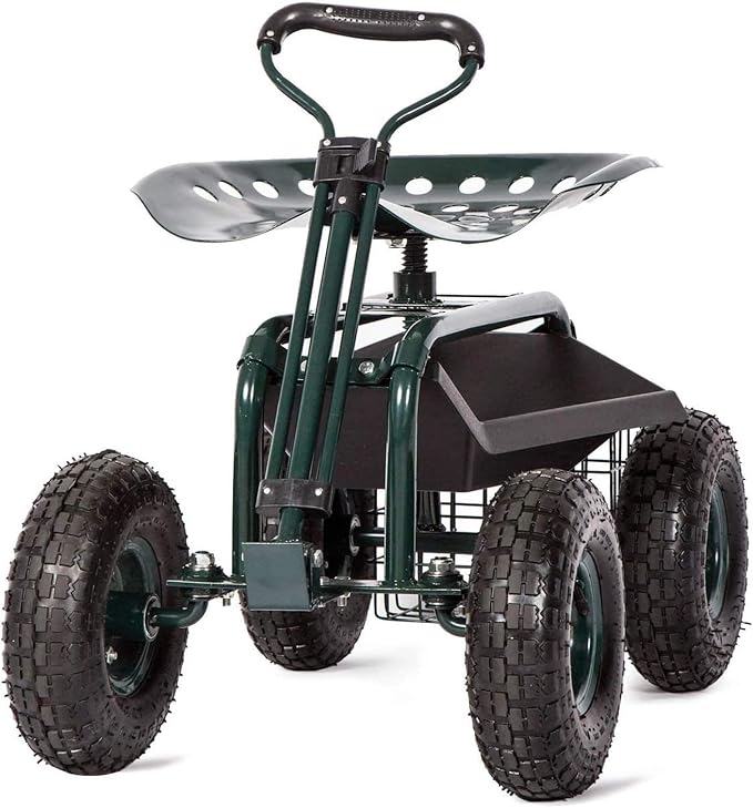 Garden Cart Rolling Work Seat with Tool Tray Heavy Duty Scooter Gardening Planting