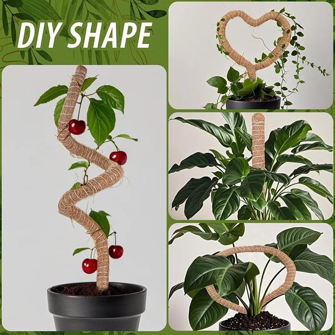 2 Pack Moss Pole, 63 Inch Monstera Plant Support, Moss Poles for Climbing Indoor Plants, Bendable Coco Coir Plant Support Stakes for Potted Plants, Pothos, Philodendron