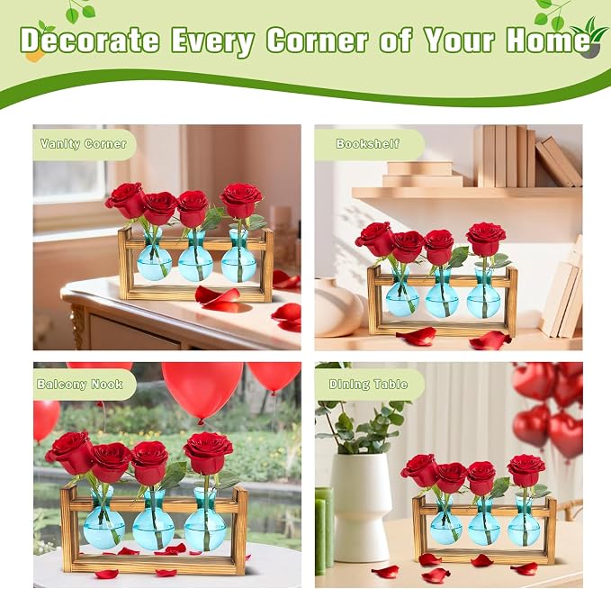 XXXFLOWER Glass Plant Terrarium Propagation Station, Gifts for Mom Plant Lovers Wife Daughter, 3 Bulb Glass Vase Plant Terrarium Tabletop for Hydroponics Home Office Indoor Decor (Blue)