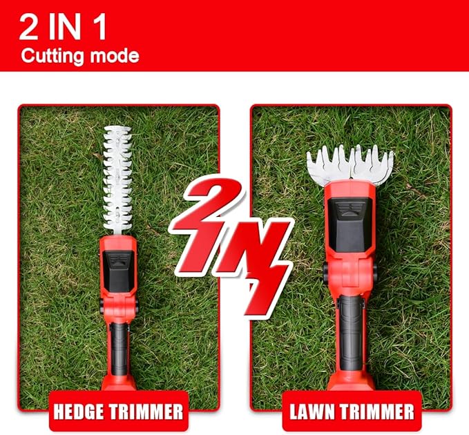 Cordless Hedge Trimmer 2 in 1 Bush Trimmer & Grass Shears Compatible with Milwaukee 18V Battery (No Battery) 90° Adjustable Head Electric Grass Trimmer for Yard, Garden and Lawn