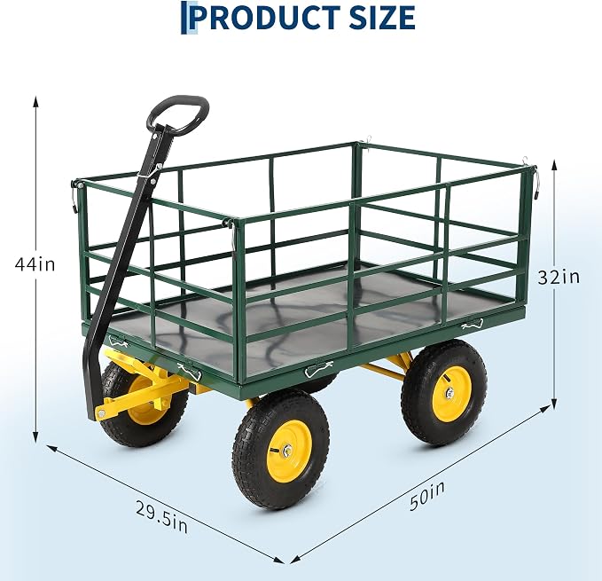 Garvee 1500 LB Garden Dump Cart with 13 in All Terrain Tires, 3-in-1 Yard Wagon Cart with Removable Side Panels, Heavy Duty Outdoor Metal Utility Wagon Yard Trailer for Outdoor Lawn, Yard, Backyard