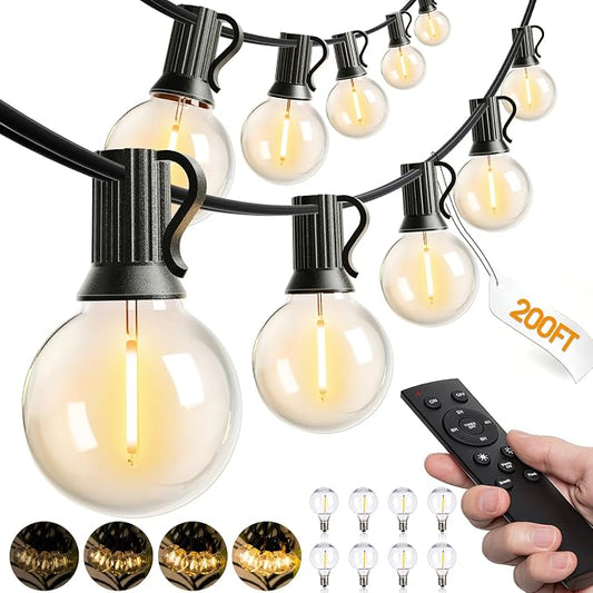 addlon 200FT Outdoor String Lights G40 with Remote Control Dimmable Patio Globe LED 108 Bulbs Waterproof Shatterproof, Hanging Outside Lighting for Backyard Garden, Deck, Balcony, Porch, Café, Bristo