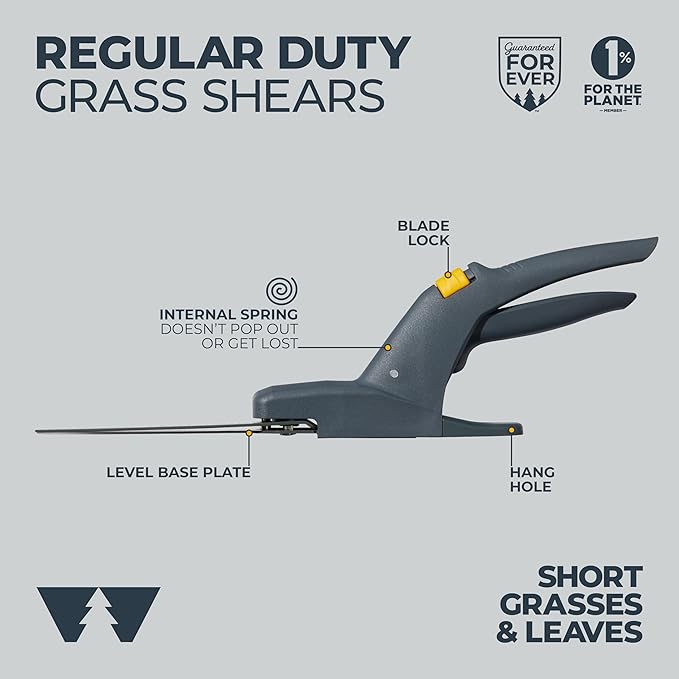 Woodland Tools Regular Duty Grass Shears – Fixed Steel Blades, Lightweight Manual Grass Clippers with Ergonomic Handle for Trimming Around Beds, Edging Paths, and Tight Spaces