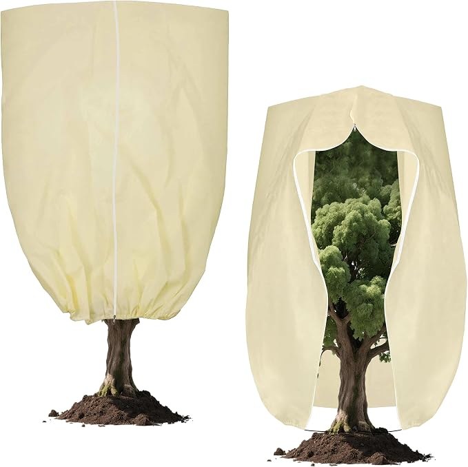 Plant Cover, Plant Protector, 2 Pack 39.3 * 31.8 inch Winter Frost Fabric Blanket, Two-Way with Drawstring for Outdoor Plants, Protects Against Cold Frost and Wind Damage.