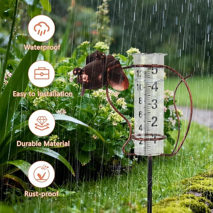 Rain Gauge with Large Clear Numbers, Rain Gauge Outdoor Garden Stake, 5-Inch Glass Tube Rain Water Gauges for Garden, Yard, Lawn, Patio(Dog)