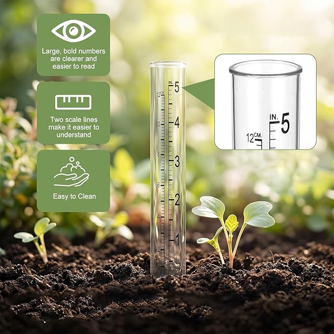 4 Pcs Rain Gauge Replacement Tubes, 5 Inch/12cm Clear Plastic Rain Gauge Tube with Dual Scales for Outdoor Garden Yard Home Using, Durable and Accurate