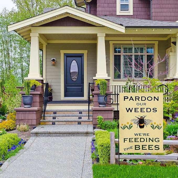 Summer Garden Flag Pardon Our Weeds We're Feeding The Bees Vertical Double Sided Decorative Yard Sign for Outdoor Decoration 12.5 X 18 Inch