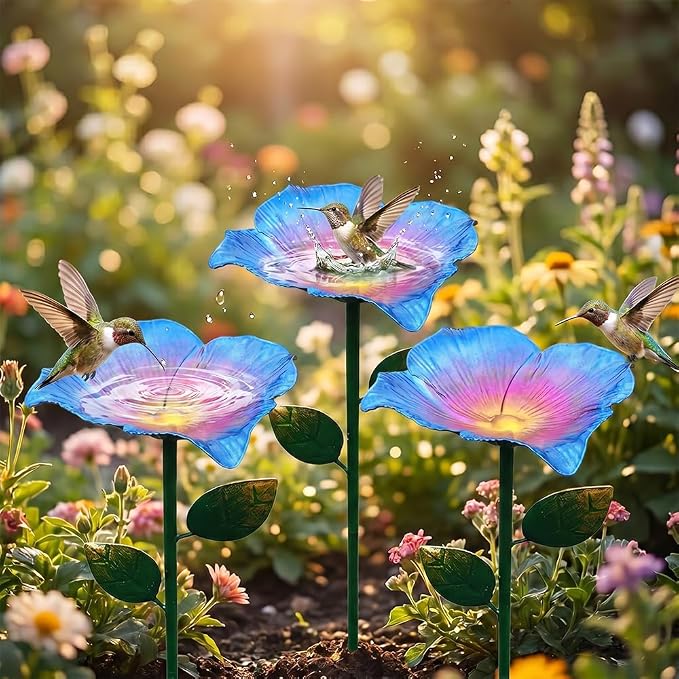 AIIONP Handmade Metal Flower Garden Stake, 2026 New Outdoor Garden Decor, Weather-Resistant Decorative Yard Art for Backyard, Artistic Metal Flower Stake for Garden Enthusiasts (3, Blue)