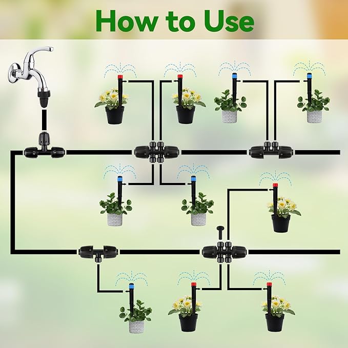 Kalolary 10PCS 1/2'' to 1/4'' Barbed Tee Quick Connector, Push-to-Fit Drip Irrigation Fittings Anti-Leak Locked Splitter Fitting for Irrigation Tubing with 4-Way Connector& 4 Plugs