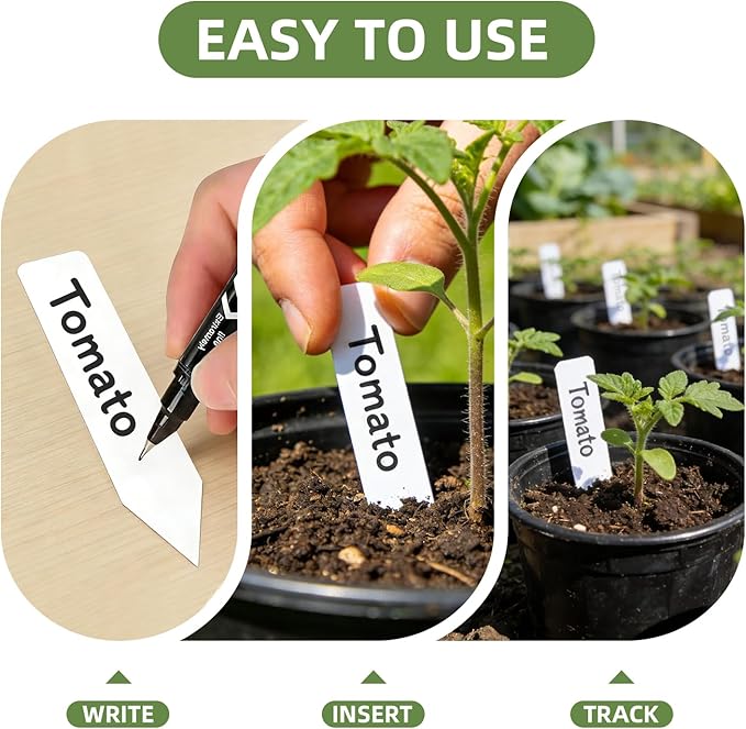 Cleangor 600Pcs Plant Labels with Marker Pen, 4" Plant Tags for Garden Waterproof, Reusable Plastic Plant Markers Garden Labels for Seedlings, Vegetables, Flowers, Gardening Organization Kit