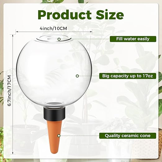4 Pcs Self Watering Globes Plastic Automatic Watering Planter for Indoor Plants 17.5 oz drip Irrigation Watering Bulbs with Slow Release Control (Transparent)