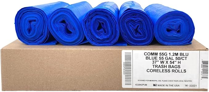 Ultrasac Heavy Duty 55 Gallon Blue Trash Bags - (Value 200 Pack) - 1.5 MIL equivalent Industrial Strength Plastic 37" x 54" for 50-55 Gal Cans -Fits Toter, Rubbermaid Brute, Carlislie Bronco etc.