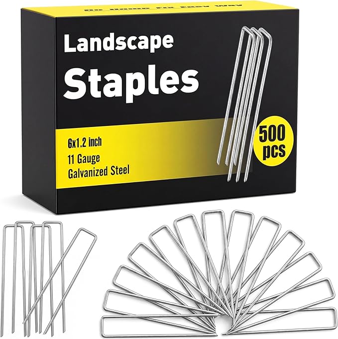 500 Pack 6 Inch Landscape Staples, Garden Staples Pins Galvanized 11 Gauge Ground Stakes Yard Lawn Staples for Turf Landscaping Fabric Fence Tent Irrigation Tube Outdoor Decorations