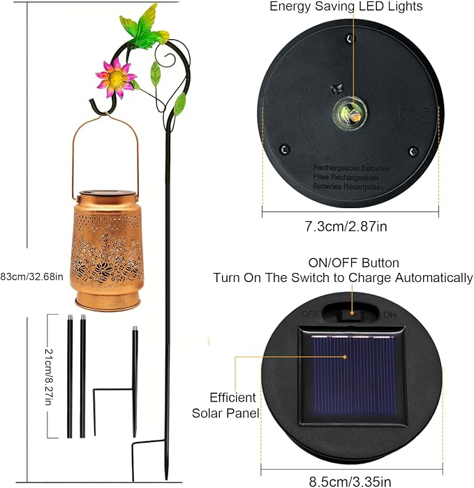 2 Pack Solar Lanterns Outdoor Hummingbird Garden Decor, Birthday Gifts for Mom Women, Waterproof Metal Hanging Solar Lights with Shepherd Hook LED Decorative Outside for Yard Patio Lawn Porch