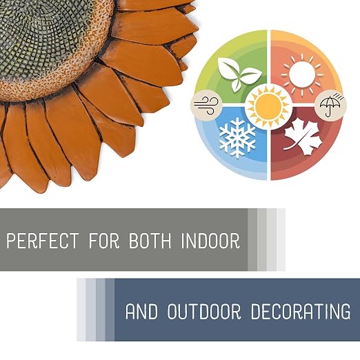 NAT & Jules Sunflower Shaped Dimensional Indoor Outdoor 12 inch Cast Resin Decorative Garden Stepping Stone, Patio, Walkway Sculpture Yard Art, Orange