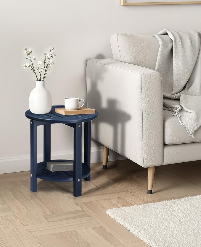 Outvita Adirondack Side Table, 16 Inch Round Outdoor End Table, HDPE Weather Resistant Coffee Table for Patio Balcony Deck Garden, Blue