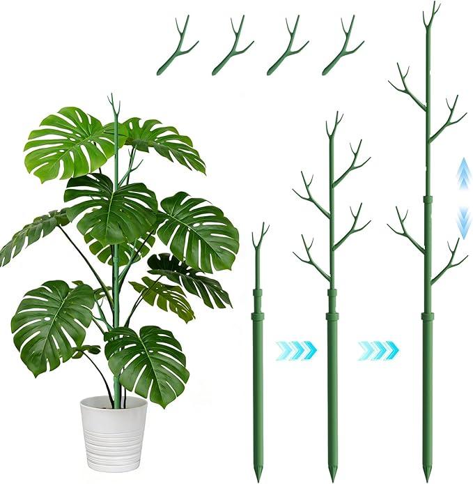 Telescoping Monstera Plant Support Stakes,17IN to 43IN Detachable Branch Plant Sticks Support Tall for Indoor Outdoor Climbing Plants,Adjustable Length Plant Accessories for Potted Plant-2 Pack