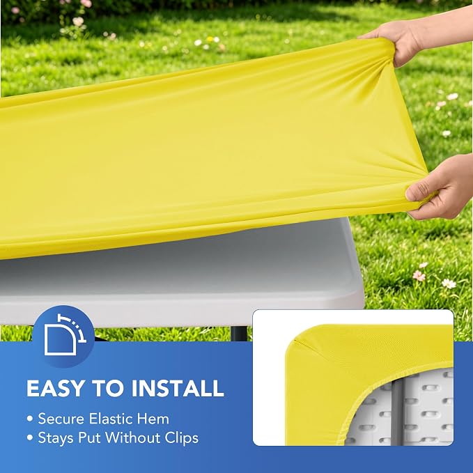 Fitted Tablecloth for 6 Foot Rectangle Tables-6 Pack Yellow Elastic Outdoor Picnic Table Cover-Spandex Stretch Folding Table Cloths 6 ft for Camping Dining Room Patio Kitchen Banquet Party