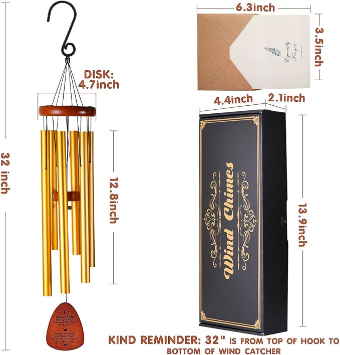 Memorial Wind Chimes for Loss of Loved One – Sympathy Wind Chimes for Dad, Mom, Baby, Brother, or Friend – Outdoor Bereavement Gift, Gold (Teardrop Design)