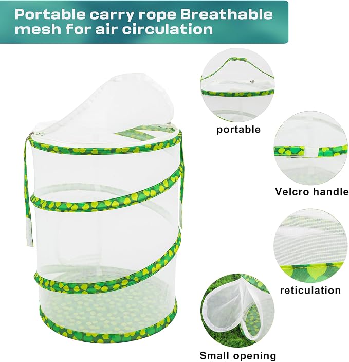 Butterfly Habitat Mesh Cage，12" x 14" Tall Pop-up Breathable Insect Bug Net Cage