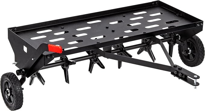 Suchtale 40-Inch Tow Behind Plug Aerator with Universal Hitch, Tow Plug Aerator with Extra-Wide Tow Bar, Durable Lawn Aerator Soil Penetrator Tractor with 24 Coring Plugs for Lawn, Farm and Garden