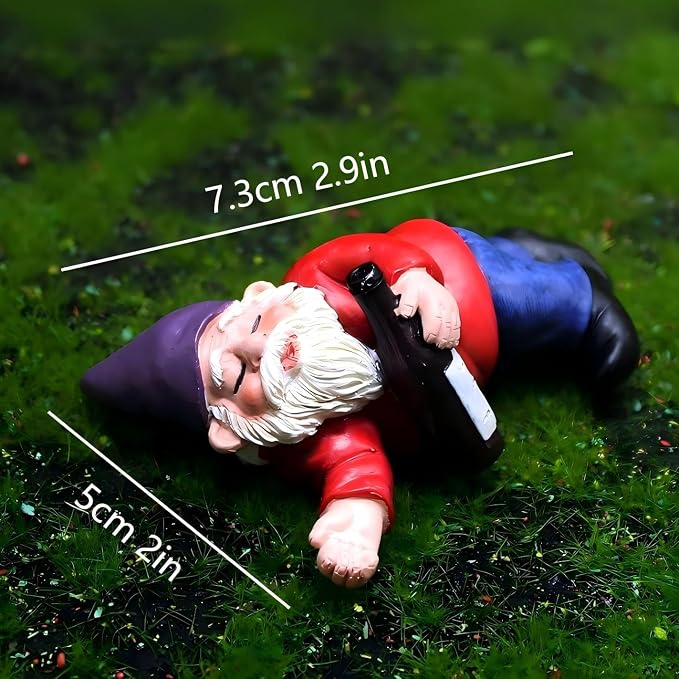 Set of 4 Mini Garden Gnomes with Campfire - 3 Drunk Gnome Figurines and 1 Campfire for Fairy Garden Decor, Plant Pot Decorations, Dashboard Ornaments, and Outdoor Spaces