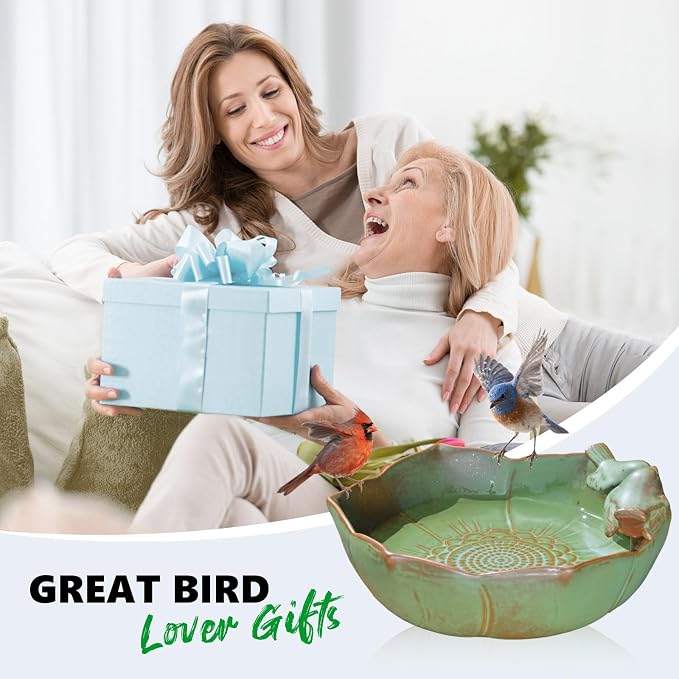 Ceramic Bird Bath for Outdoors, 10.1" Ground Ceramic Bird Baths Bowl for Outside, Garden Bird Baths Weather Resistant, Birdbath for Deck, Balcony, Lawn