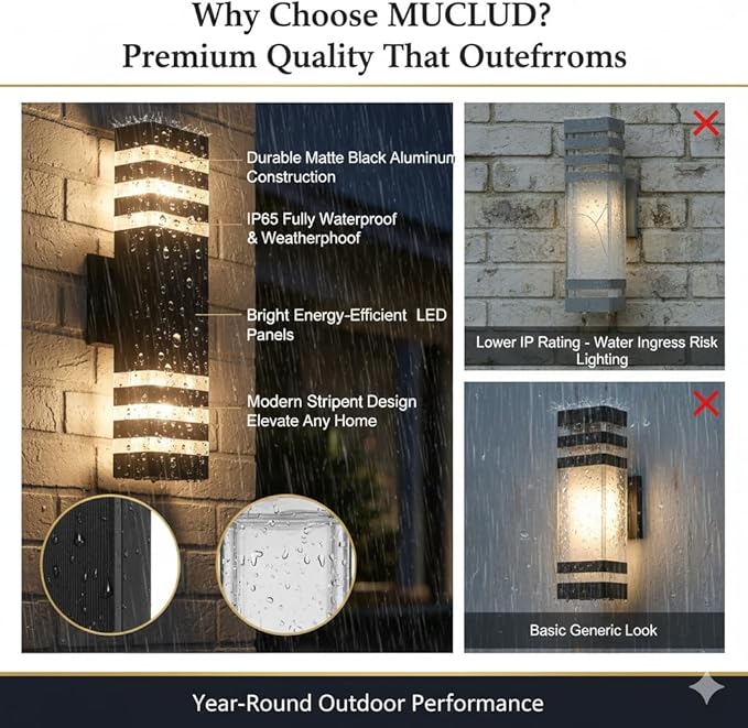 15inch LED Square Up & Down wall Lights,14W Outdoor Wall Light 4000K Day White Aluminum Body Waterproof IP65 LED Exterior Light Fixtures Wall Mount for House Patio Garage Garden. (4Pack)