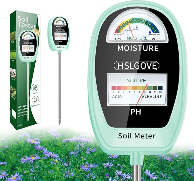 HSLGOVE Soil Test Kit, 2-in-1 Soil Moisture Meter/Soil PH Meter, Dual Screen Soil Tester, Soil Moisture Meter for Plants Watering/Gardening for Lawn,Farm Indoor&Outdoor Use-Soft Green