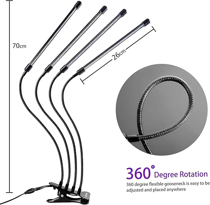 LED Grow Lights for Indoor Plants 2-Pack, Full Spectrum & Red Blue Spectrum Plant Growing Lamps with 3/9/12H Timer, 10 Brightness Levels, Clip-on Desk Plant Lights for Seedlings, Succulents, Flowers