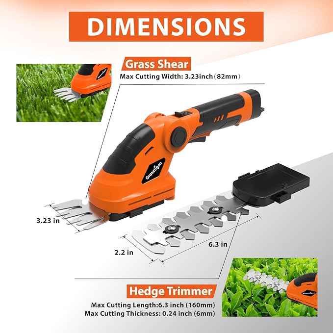 Grasstigon 7.2V Hedge Trimmer Cordless, 2 in 1 Grass Shear Handheld, Electric Bush Trimmer, Lightweight Rechargeable Shrub Trimmer for Garden Yard Lawn (Orange)
