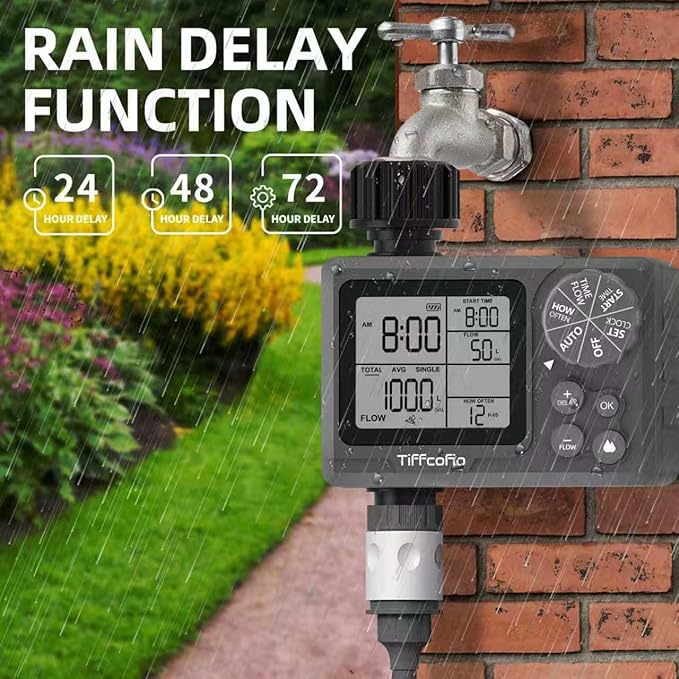 New Programmable Water Volume Control Sprinkler Timer, Water Duration Control Hose Timer with Water Meter, Auto and Manual Watering for Irrigation, Garden and Drip System (1 Pack)