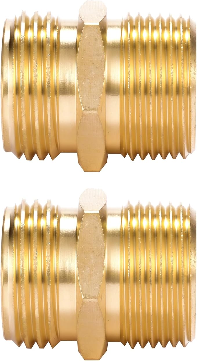 2 Pack 3/4" GHT to 3/4" NPT Male Connector, Brass Garden Hose Fitting, Male Hose Adapter