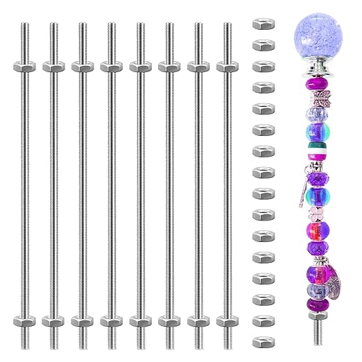24 Pack 8/32 Inch Stainless Steel M4 Threaded Rod with Hex Nuts Include 8 Pcs M4 Threads Studs Rods and 16 Pcs Fully Threaded Hex Nuts for Hangers and Beaded Garden Stake (10 Inch)
