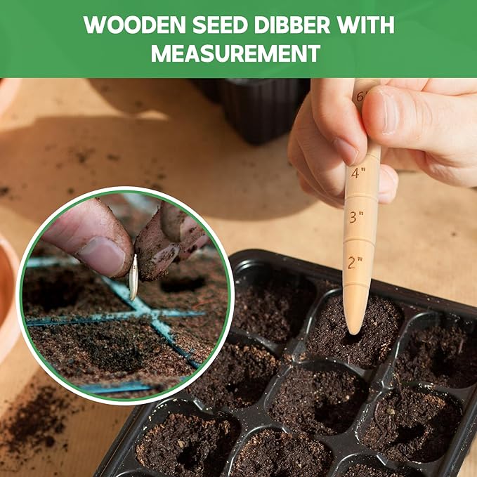 Wooden Seed Dibber with Measurement Scale, 20cm Tapered Gauge Planting Tool for Seedling and Bulb, Easy to Use Handheld Garden Dibber for Seedlings, Style A