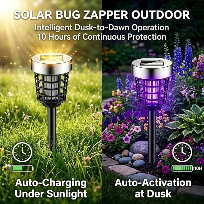 4 Pack Solar Bug Zapper Outdoor Waterproof Mosquito Repellent Outdoor Patio Mosquito Trap & Killer for Gnats, Moths, Flies, Small Flying Insect, Solar Powered Fly Zapper for Garden, Backyard, Camping