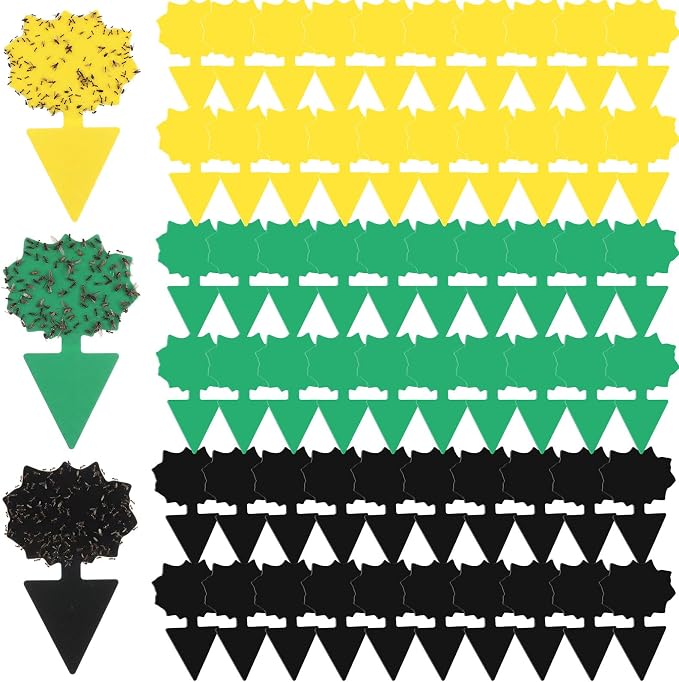 120 Pack Fruit Fly Traps Fungus Gnat Sticky Traps Yellow Black Green Plant Fly Stickers Double Side with Shovel for Indoor Outdoor Kitchen Garden Houseplant Flying Bug Insect (Flower)