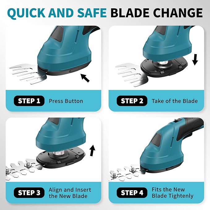 FULLYEA Hedge Trimmer Cordless Grass Shear, 2 in 1 Handheld Small Bush Trimmer,2.0Ah Battery & Type-C Cable Included, Lightweight Electric Hedge Trimmer for Garden Yard Lawn(Blue)