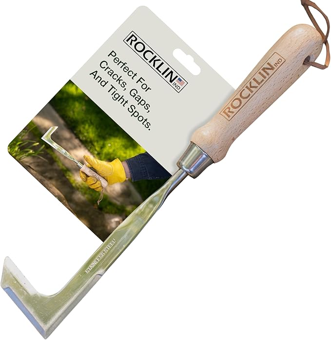 Rocklin™ Crack Weeder – 13" Stainless Steel Manual Crevice Weeding Tool with Beech Wood Handle – L-Shaped Blade for Sidewalk, Patio, and Garden Weed Removal for Dad, Husband & Men
