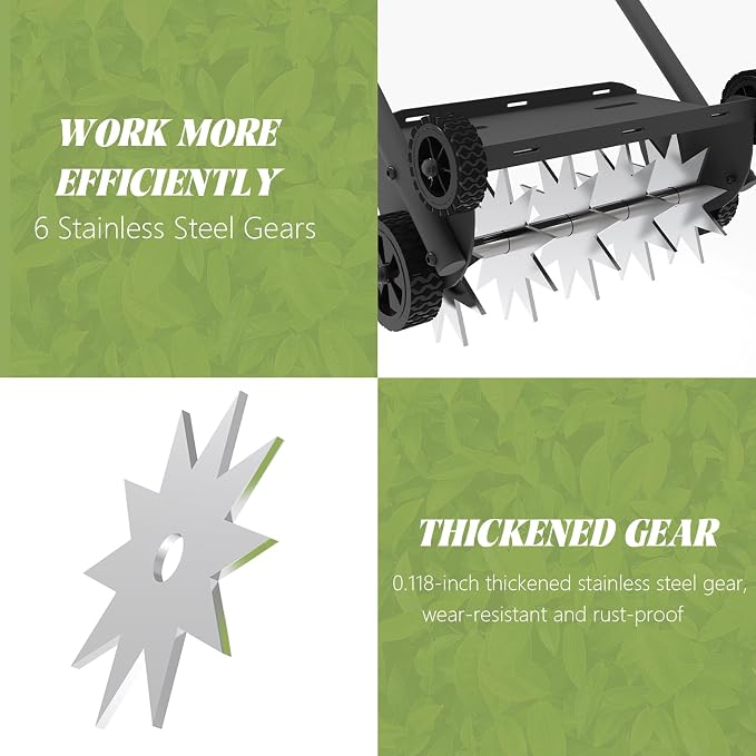 Lawn Aerator with Weight Bag, Heavy Duty Lawn Aerator Tool with 4 Wheels, Manual Lawn Aerators Tool with 43.3" Steel Handle, Core Aerator Lawn Tool Alternative for Lawn, Garden and Yard