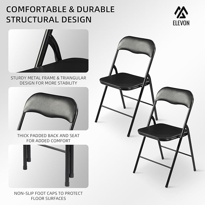 Elevon Folding Table Set with 2 Black Folding Chairs,4 Feet Heavy Duty Fold-in-Half Utility Table Sets for Picnic, Event, Training, Outdoor Activities, at Home and Commercial Use