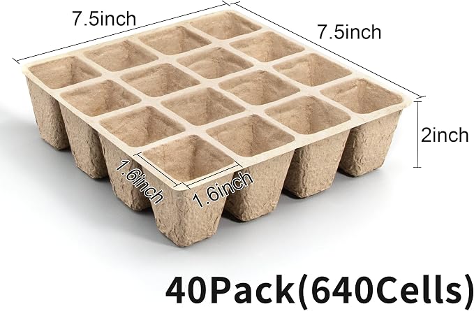 640 Cells Seed Starter Tray, 40 Pack Seed Starter Kit, Peat Pots for Seedlings with 400 Plant Labels, 2 Seed Planting Tool and 1 Spray Bottle