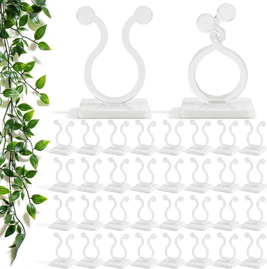 100 Pcs Plant Climbing Wall Fixture Clips, White Plant Fixer with Self-Adhesive Hook, Fixing Clip Vines Holder for Indoor Outdoor Plants Support Cable Wire (Medium)