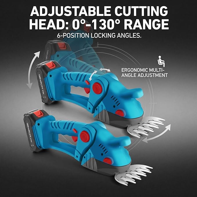 Cordless Grass Shears,2-in-1 Mini Hedge Trimmer,21V Handheld Grass Trimmer,Grass Trimmer with 2Pcs 1500mAh Batteries and Charger ＆Toolbox Electric Grass Shears for Garden, Lawn (Blue)