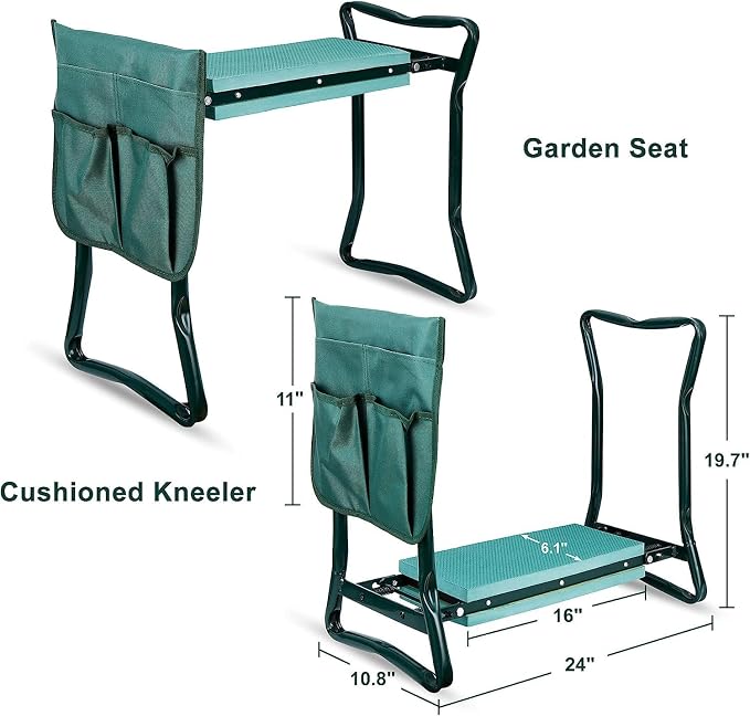 SUPER DEAL Folding Garden Kneeler and Seat with Free Tool Pouches - EVA Foam Pad Protects Your Knees - Sturdy and Lightweight, Gardening Gifts for Women Men