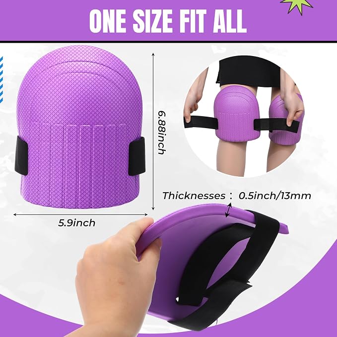WinnerWhy Gardening Knee Pads for Women and Men Lightweight Waterproof Foam Knee Pads for Gardening and Housework with Adjustable Hook'n'Loop Straps(Purple)