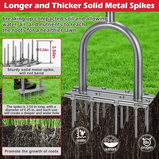 Lawn Aerator Tool, 43.3" Pre-Assembled Lawn Aerator with 12 3.5" Lengthened Iron Spikes, Efficient Manual Grass Spikes Aerator for Yard Aerating, Garden Tools, Easy to Use