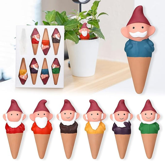 Teenyyou 7 Pcs Terracotta Self Watering Spikes Gnomes Auto Water Planter Insert Small Watering Globes Slow Vacation Garden Waterer Cute Devices for Indoor Outdoor House Plant Accessories